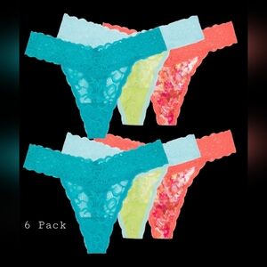 6pk No Boundaries Juniors Lace Thong Panty wild sage